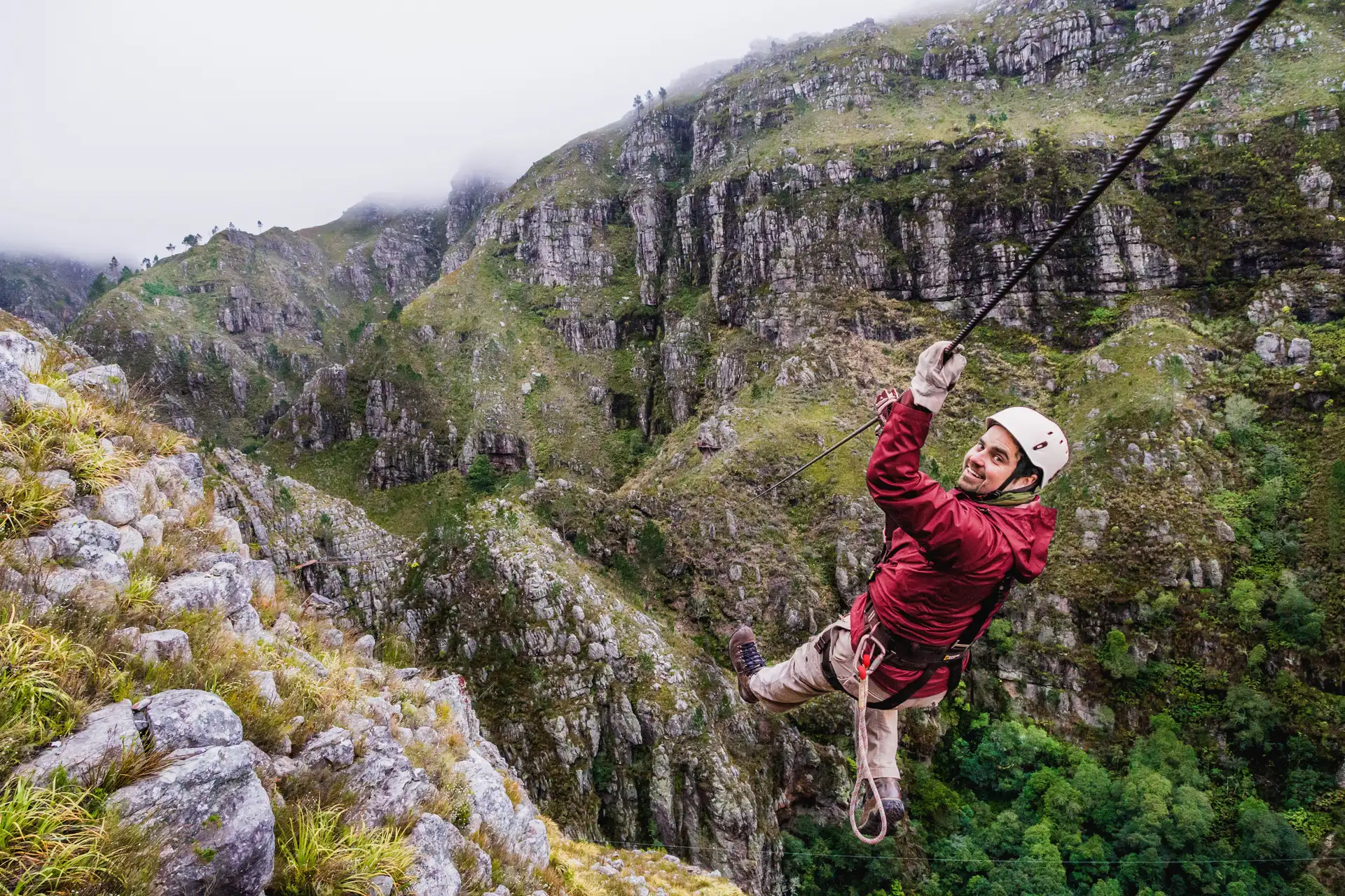 Ziplining over the valley near Cape Town